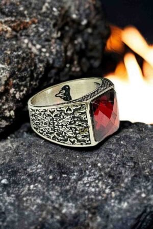 Red Zircon Turkish 925 Silver Gent's Ring