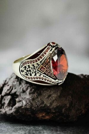 Red Zircon Turkish 925 Silver Gent's Ring