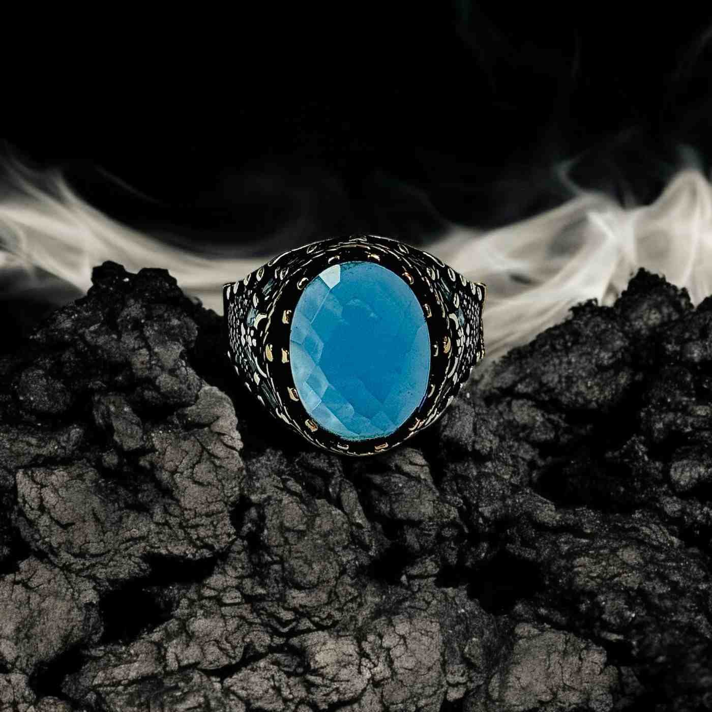 Blue Zircon Turkish 925 Silver Gent's Ring - Image 2
