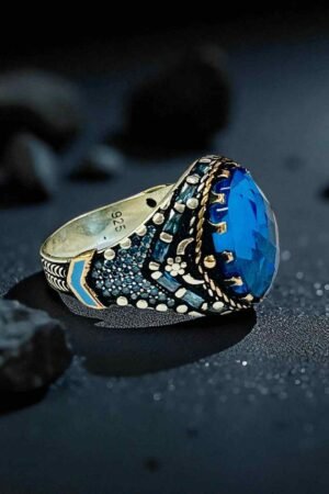 Blue Zircon Turkish 925 Silver Gent's Ring