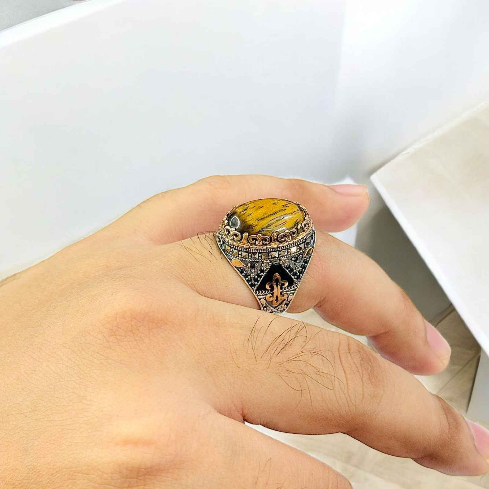 Tiger Eye Turkish 925 Silver Gent's Ring - Image 3