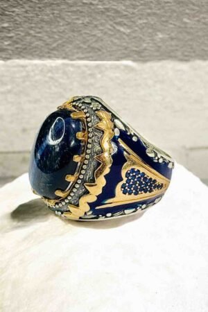 Blue Tiger Eye Turkish 925 Silver Gent's Ring