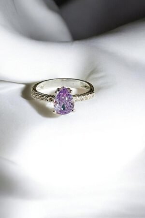Turkish 925 Silver Ladies Ring with Purple Zircon