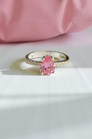 Turkish 925 Silver Ladies Ring with Pink Zircon