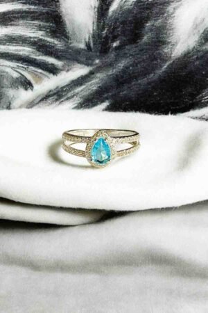 Turkish 925 Silver Ladies Ring with Blue Zircon