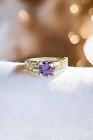 Turkish 925 Silver Ladies Ring with Purple Zircon