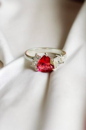 Turkish 925 Silver Ladies Ring with Red Zircon