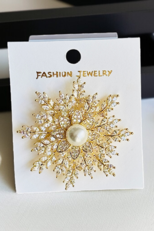 Luxury Snowflake Brooch Zirconia Flower Jewelry Pearl Pins For Women