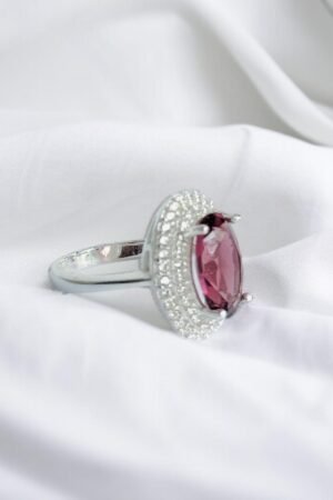 Turkish 925 Silver Ladies Ring with Pink Zircon