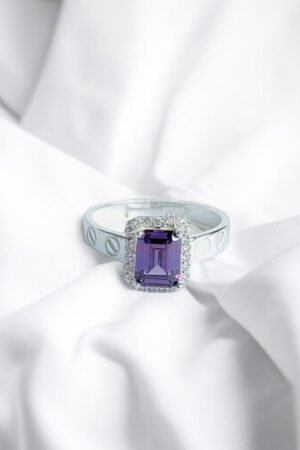 Turkish 925 Silver Ladies Ring with Purple Zircon