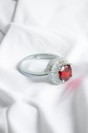 Turkish 925 Silver Ladies Ring with Red Zircon