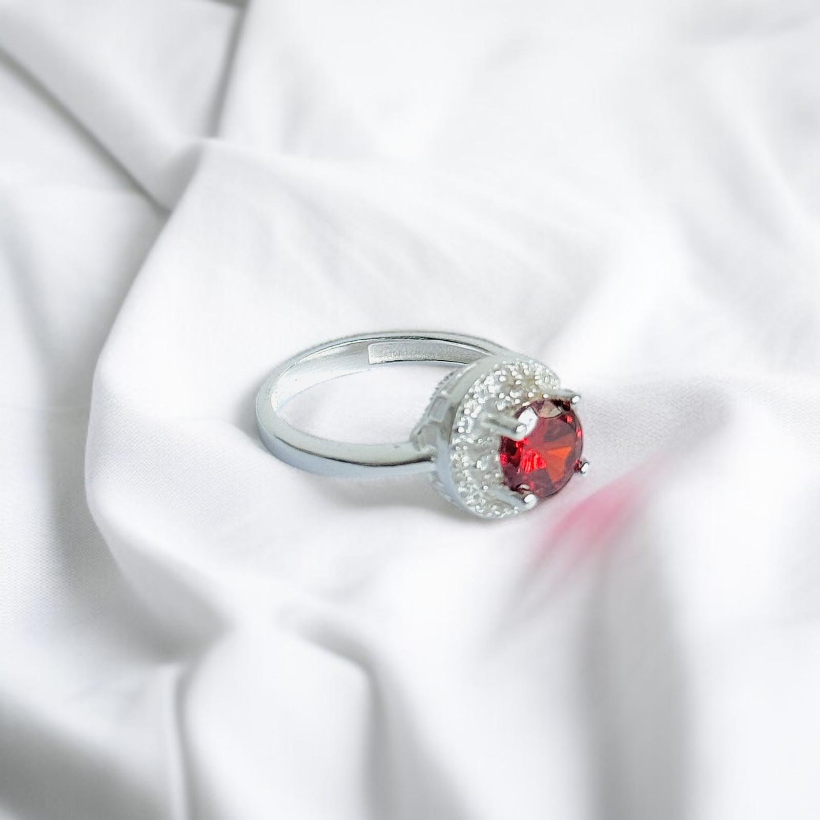 Turkish 925 Silver Ladies Ring with Red Zircon