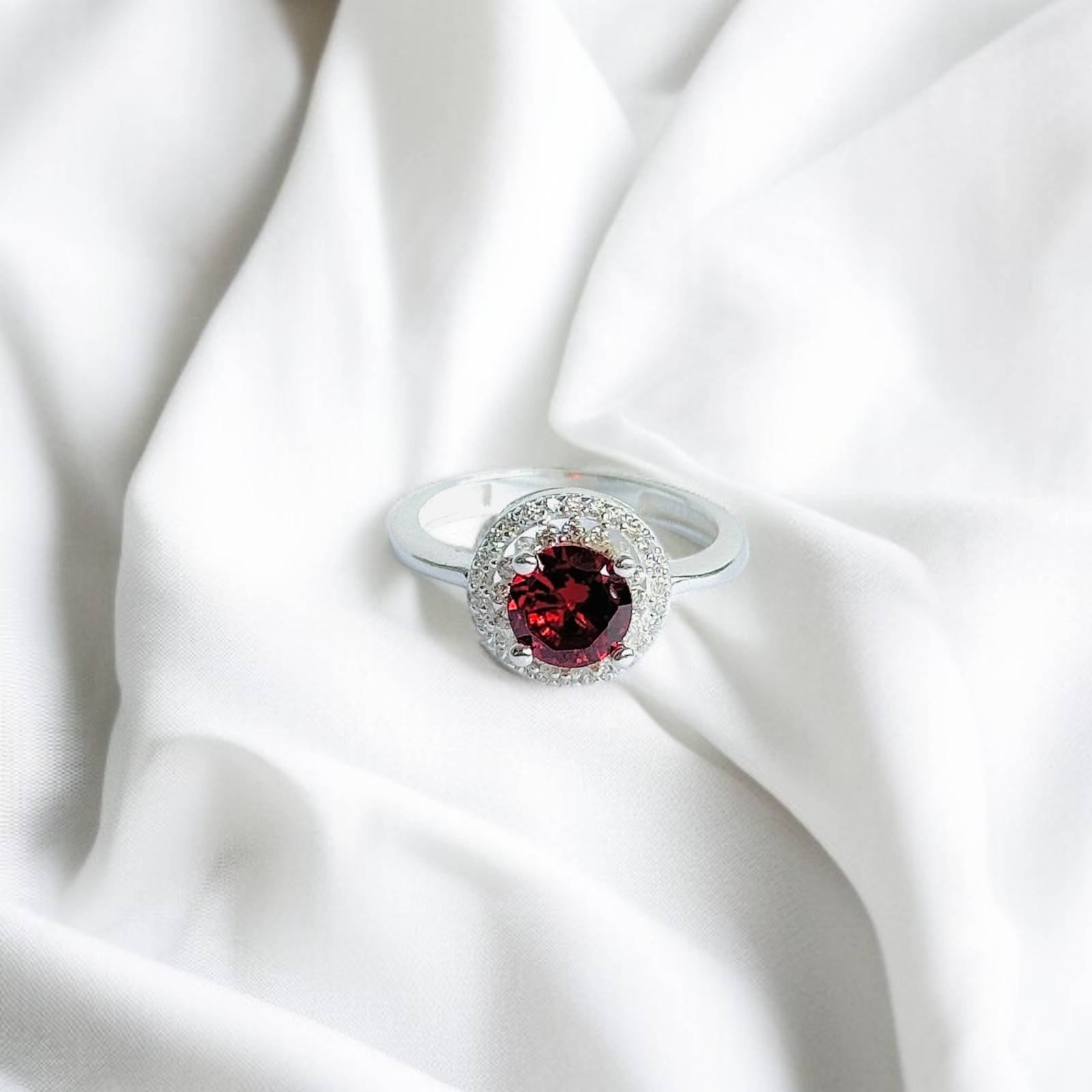 Turkish 925 Silver Ladies Ring with Red Zircon - Image 2