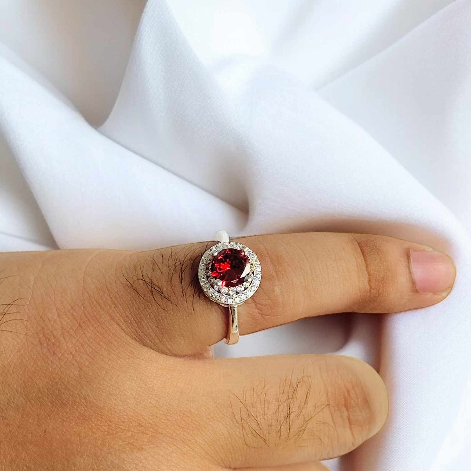 Turkish 925 Silver Ladies Ring with Red Zircon - Image 3