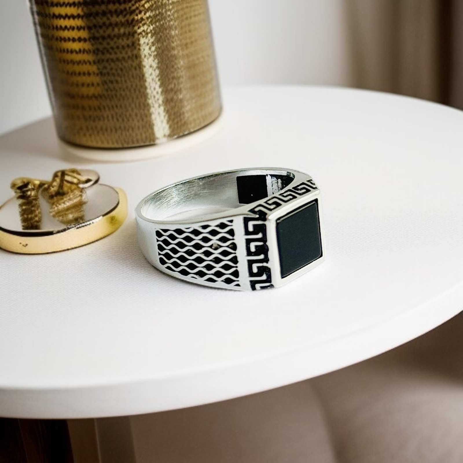 Black Onyx Turkish 925 Silver Gent's Ring