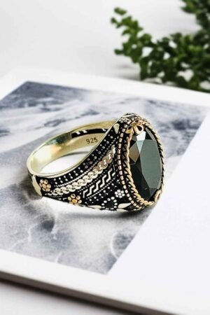 Turkish 925 Silver Gent's Ring With Black Zircon