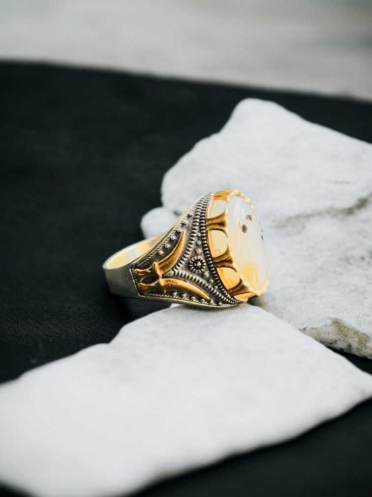 Yemeni Aqeeq Turkish 925 Silver Gent's Ring