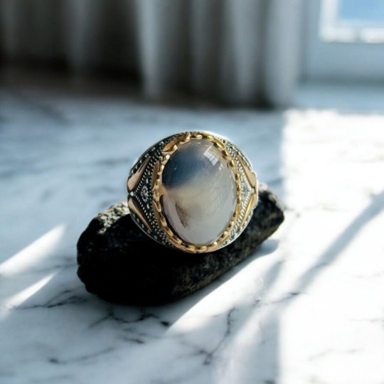 Yemeni Aqeeq Turkish 925 Silver Gent's Ring - Image 2