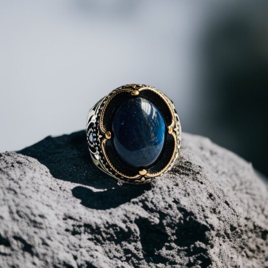 Blue Tiger Eye Turkish 925 Silver Gent's Ring - Image 2
