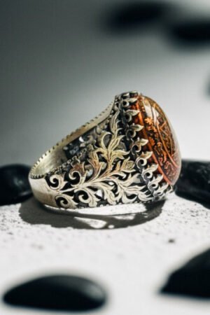 Red Aqeeq with Seal Of Soleman Turkish 925 Silver Gent's Ring