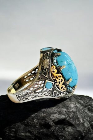 Feroza Stone Turkish 925 Silver Gent's Ring