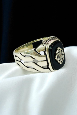 Black Onyx Stone Turkish 925 Silver Gent's Ring