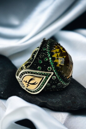 Zircon Stone with Zulfiqar Turkish 925 Silver Gent's Ring