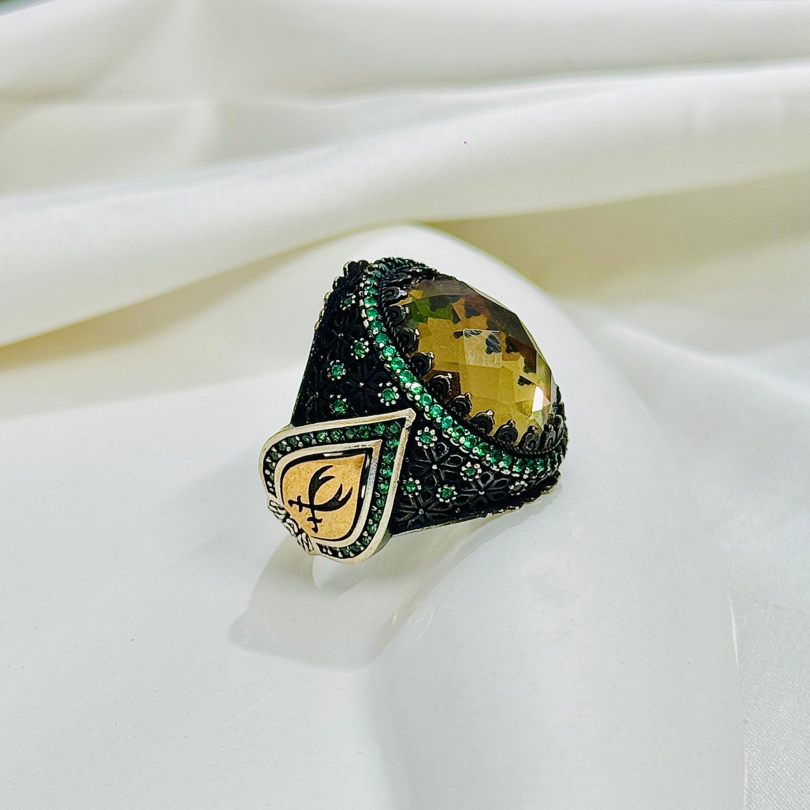 Zircon Stone with Zulfiqar Turkish 925 Silver Gent's Ring