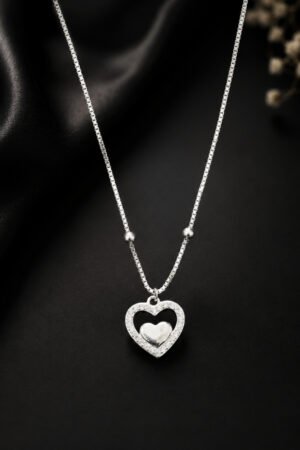 925 Silver Double Heart Pendant Necklace