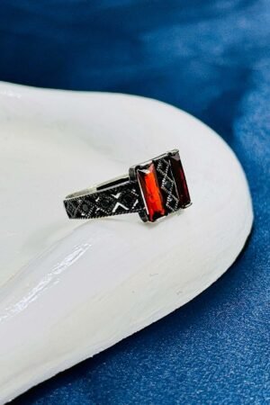 Red Zircon Turkish 925 Silver Gent's Ring