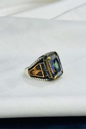 Mystic Topaz with Arabic Calligraphy Turkish 925 Silver Gent’s Ring