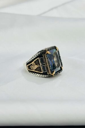 Mystic Topaz with Arabic Calligraphy Turkish 925 Silver Gent's Ring