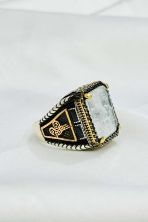 Moonstone with Arabic Calligraphy Turkish 925 Silver Gent's Ring