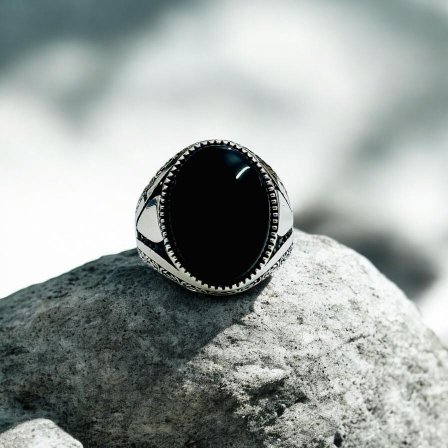 Black Aqeeq Turkish 925 Silver Gent's Ring - Image 2
