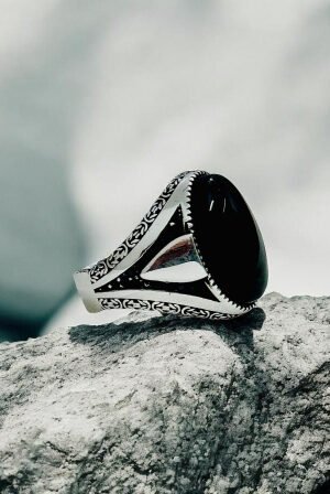 Black Aqeeq Turkish 925 Silver Gent's Ring