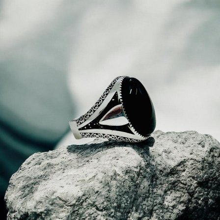 Black Aqeeq Turkish 925 Silver Gent's Ring