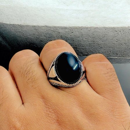 Black Aqeeq Turkish 925 Silver Gent's Ring - Image 3