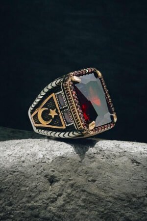 Red Zircon Turkish 925 Silver Gent's Ring