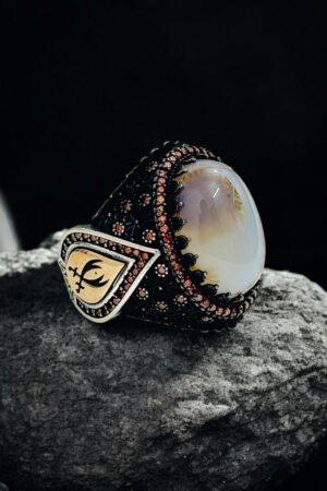 Yemeni Aqeeq Stone Turkish 925 Silver Gent's Ring