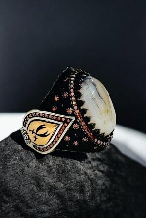 Yemeni Aqeeq Stone Turkish 925 Silver Gent's Ring