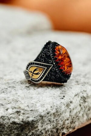 Amber Stone Turkish 925 Silver Gent's Ring