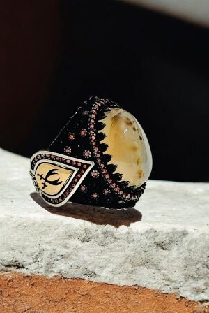 Yemeni Aqeeq Stone Turkish 925 Silver Gent's Ring