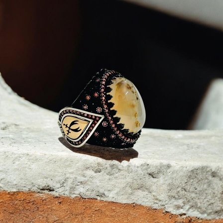 Yemeni Aqeeq Stone Turkish 925 Silver Gent's Ring