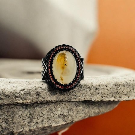 Yemeni Aqeeq Stone Turkish 925 Silver Gent's Ring - Image 2