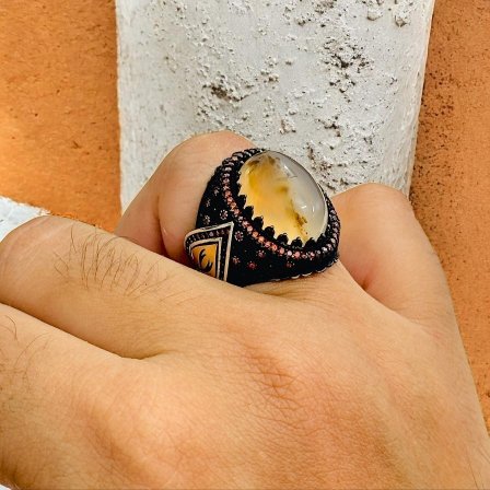 Yemeni Aqeeq Stone Turkish 925 Silver Gent's Ring - Image 3