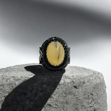 Yemeni Aqeeq Stone Turkish 925 Silver Gent's Ring - Image 2