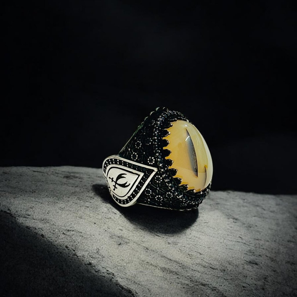 Yemeni Aqeeq Stone Turkish 925 Silver Gent's Ring