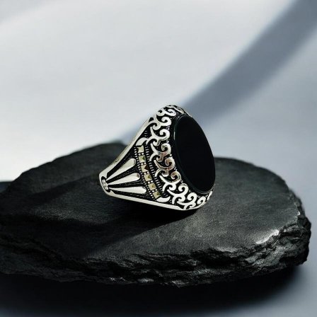 Black Onyx Turkish 925 Silver Gent's Ring