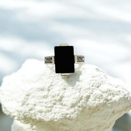 Black Onyx Stone Turkish 925 Silver Gent's Ring - Image 2