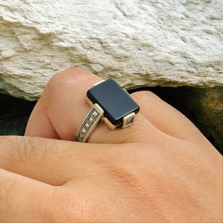 Black Onyx Stone Turkish 925 Silver Gent's Ring - Image 3